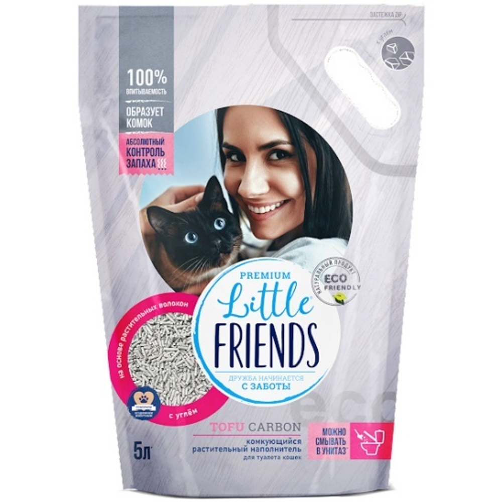 LITTLE FRIENDS TOFU Carbon Наполнитель комкующийся растительный для кошек, 5 л