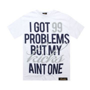 Футболка Sneaktip 99 Problems белая с синим