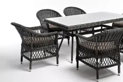 "Амароне" обеденная группа из искусственного ротанга на 6 персон, цвет графит