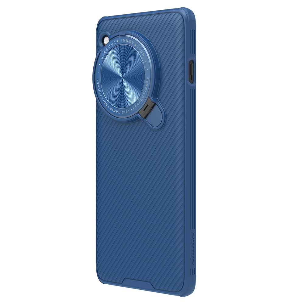Чехол синего цвета с металлической откидной крышкой для камеры на OnePlus 12 от Nillkin, серия CamShield Prop Case
