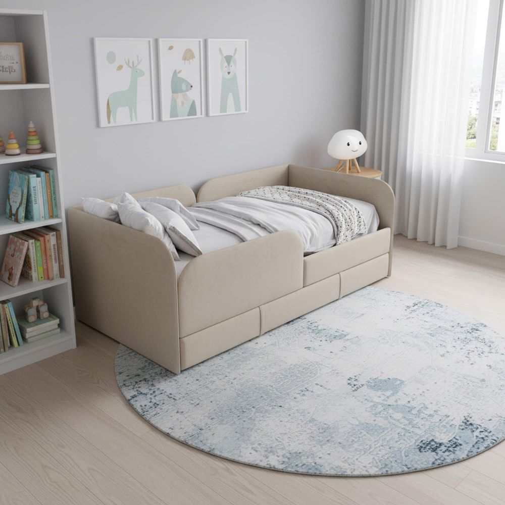 Кровать детская 160х80 см с бортиком и ящиком (скругленная) (блаш Беверли)