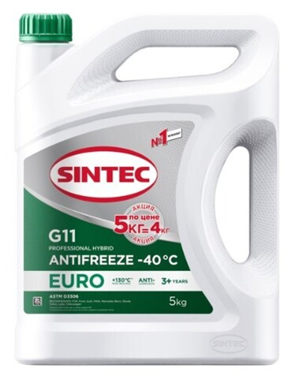Антифриз Sintec Euro зеленый G11 (-40) 5 кг Акция 5 кг по цене 4 кг