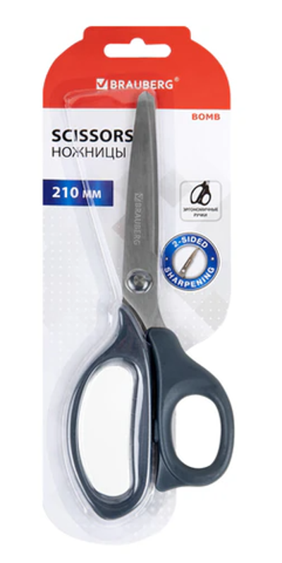 Ножницы BRAUBERG "BOMB", 210 мм, графитовый цвет,, 238856
