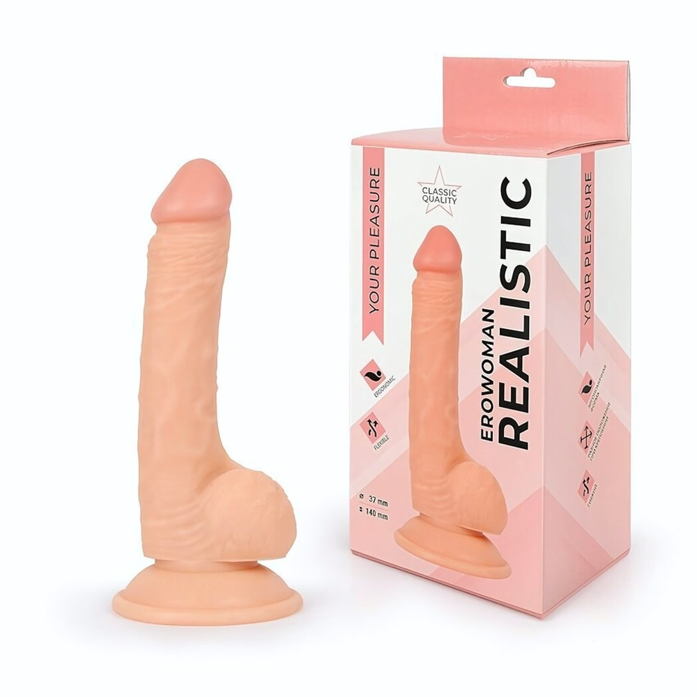 Реалистичный телесный фаллоимитатор Erowoman - 19,5 см. (Цвет: телесный)