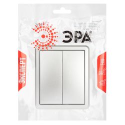 Выключатель ЭРА Эксперт 11-1205-03 двойной с подсветкой IP20 10АХ-250В ОУ алюминий