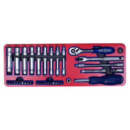 Цена на МАСТАК (5-002045) Набор торцевых головок 1/4” с принадлежностями, ложемент, 45 предметов