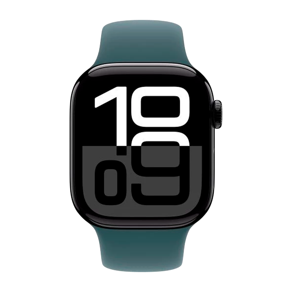Умные часы Apple Watch Series 10 GPS, 42mm, Jet Black Aluminium Case with Sport Band S/M, Lake Green (Черный)