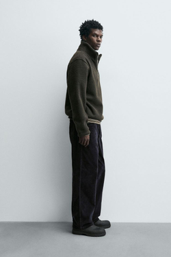 ZARA ТОЛСТОВКА С ВОРОТНИКОМ НА МОЛНИИ И СТРУКТУРОЙ, ТЕМНО-ЗЕЛЕНЫЙ