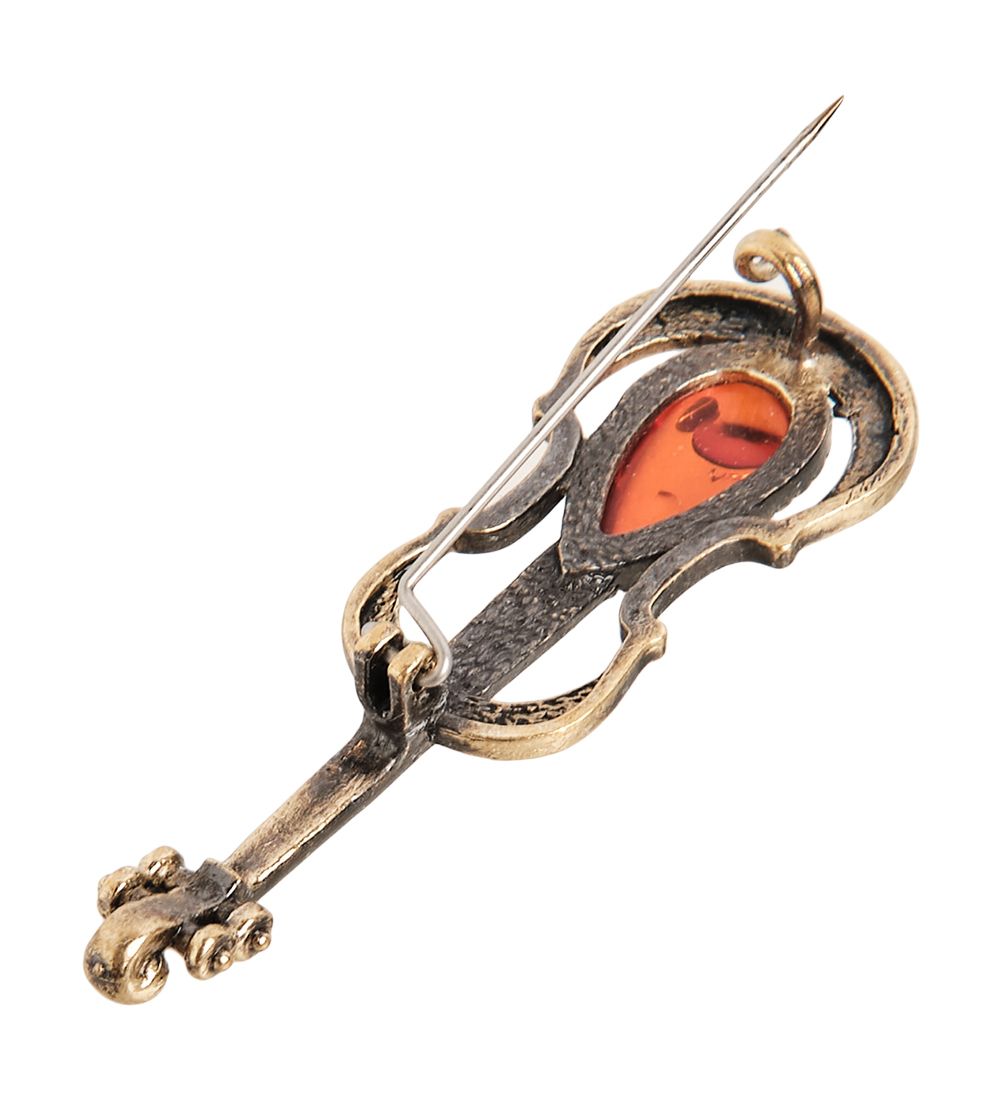 AM-1960 Брошь «Скрипка Страдивари» (латунь, янтарь)