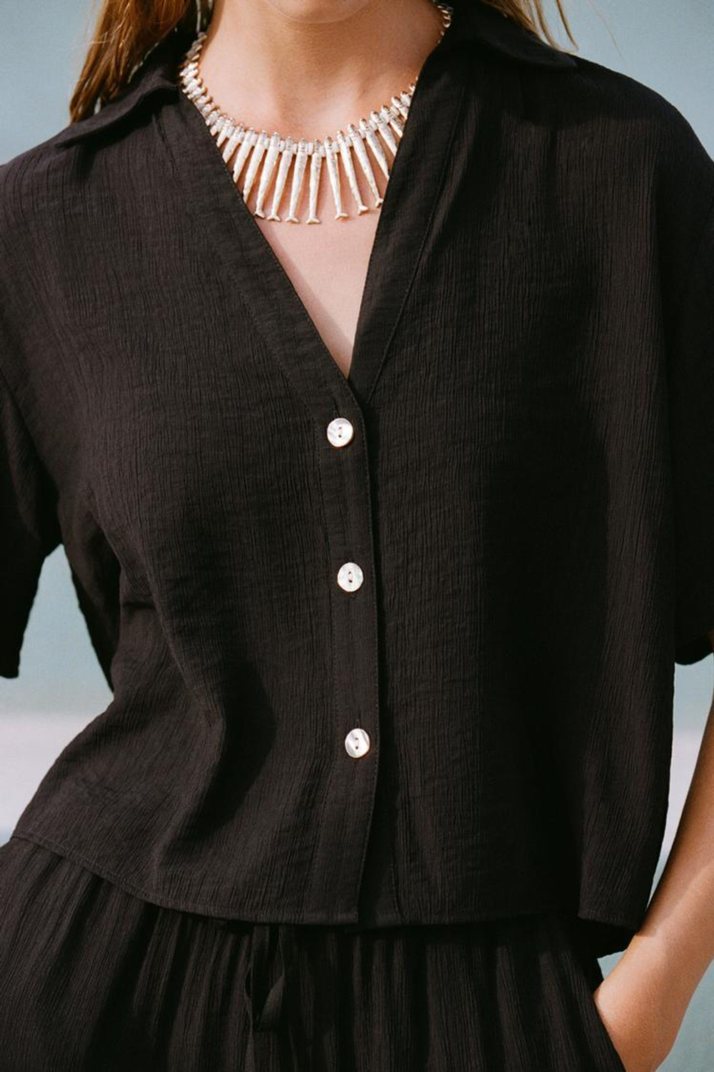 ZARA РУБАШКА С КОРОТКИМИ РУКАВАМИ, ЧЕРНЫЙ