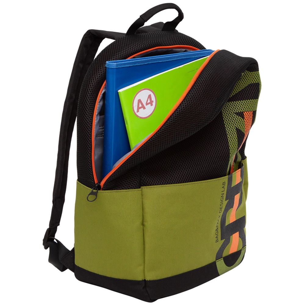 Рюкзак Grizzly, 27*43*15см, 1 отделение, 4 кармана, укрепленная спинка, черный-оливковый