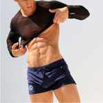 Мужские плавки-боксеры с имитацией гульфика и кармашком (Размер: XXL) (Цвет: темно-синий)