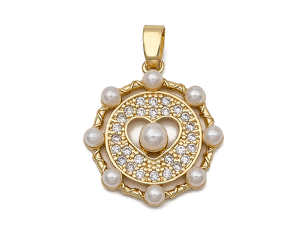 Медальон круглый "Сердце" 19,5мм, с бусинами