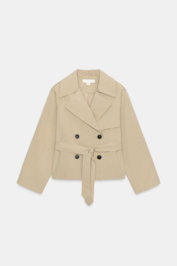 ZARA КОРОТКИЙ ТРЕНЧ С ПОГОНАМИ И ПОЯСОМ, СВЕТЛЫЙ ЖЕЛТО-КОРИЧНЕВЫЙ