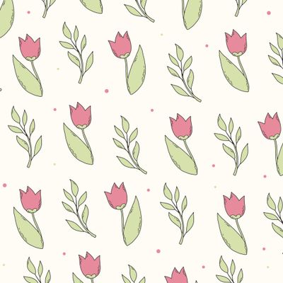 весенний принт с тюльпанами и листьями