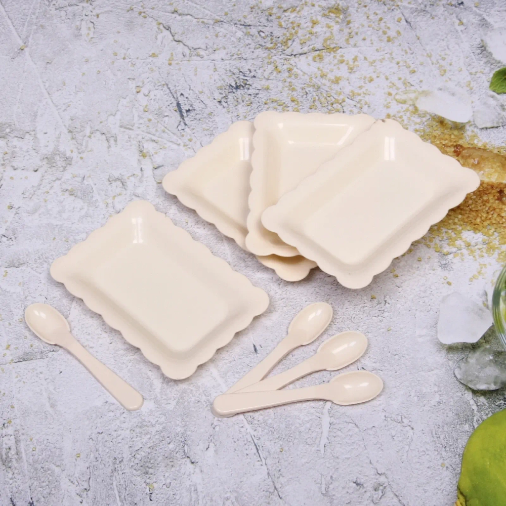 Набор для пикника 8предметов «Ваниль» (4тарелки 19*12,5см+4ложки)