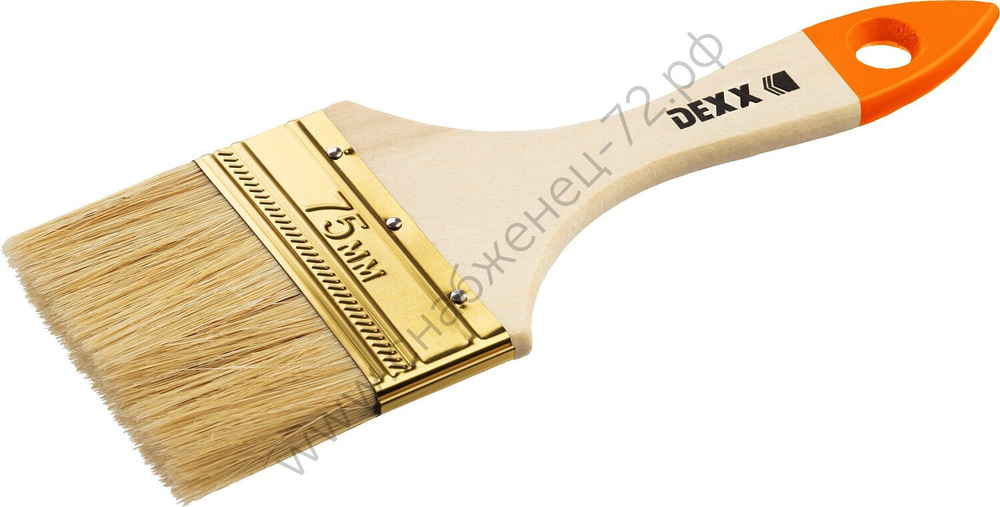 DEXX 75 мм, 3″ натуральная щетина, деревянная ручка, флейцевая, Плоская кисть (0100-075)