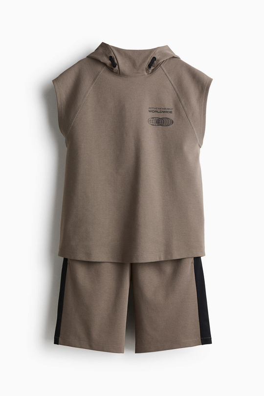 H&M Комплект из топа без рукавов и шорт с принтом, темно-бежевый