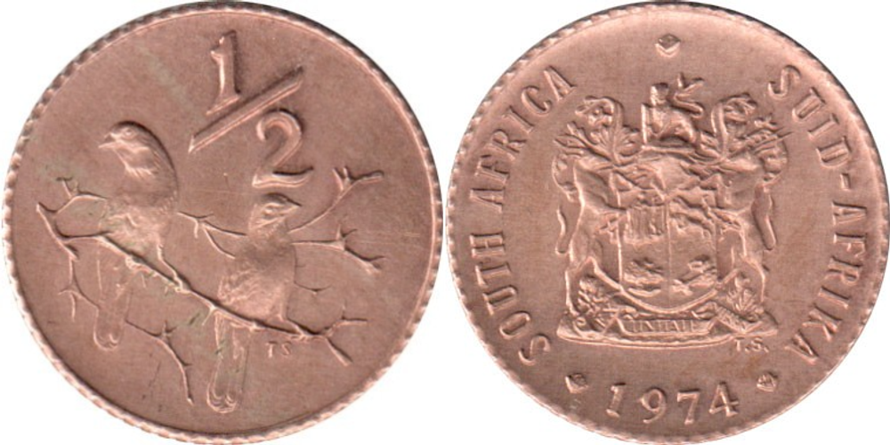 ЮАР 1/2 цента, 1970 - 1983 Герб XF