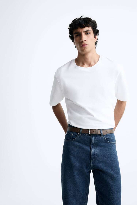 ZARA КОЖАНЫЙ РЕМЕНЬ С ДЕКОРАТИВНОЙ СТРОЧКОЙ, СЕРО-КОРИЧНЕВЫЙ