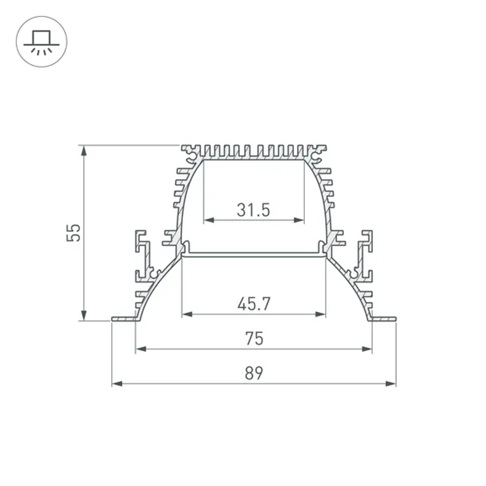Профиль ARH-POWER-W90-F-COMFORT-2000 ANOD (Arlight, Алюминий) 036357