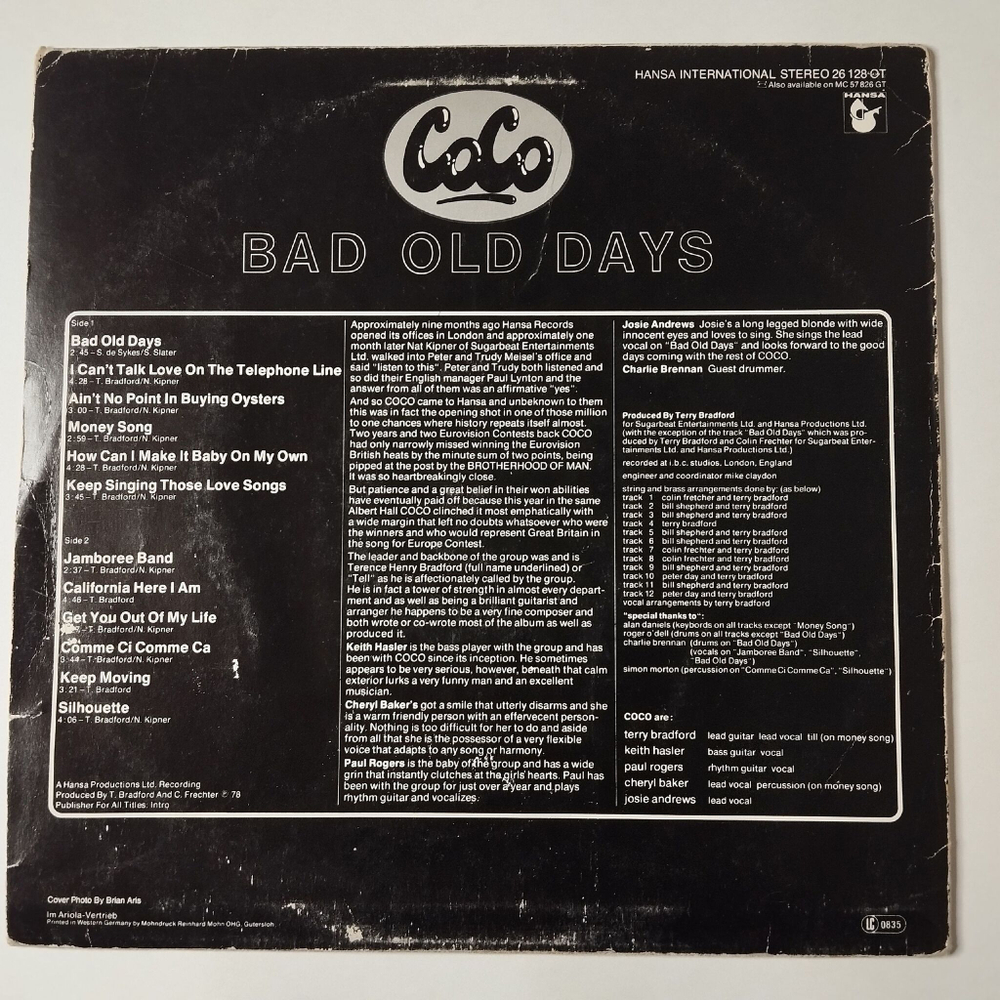 Винтажная виниловая пластинка LP Coco Bad Old Days (Germany 1978)