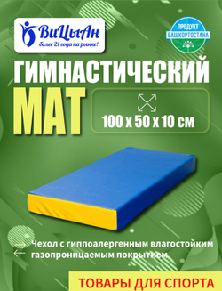 Мат спортивный гимнастический 100*50*10 см
