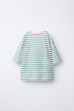 ZARA ФУТБОЛКА В ПОЛОСКУ С ВЫШИВКОЙ PENN ©, ЗЕЛЕНЫЙ