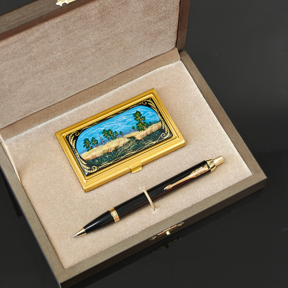 Набор "Пшеничное поле" визитница персональная, авторучка