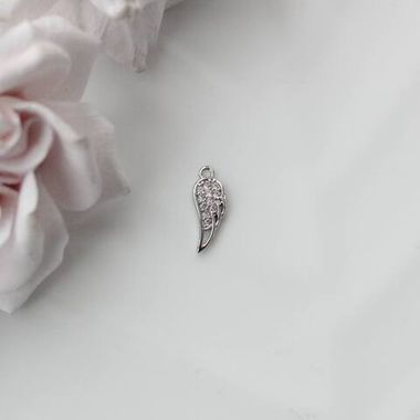 Подвеска Крыло с фианитами 13*5 мм, родий, П447