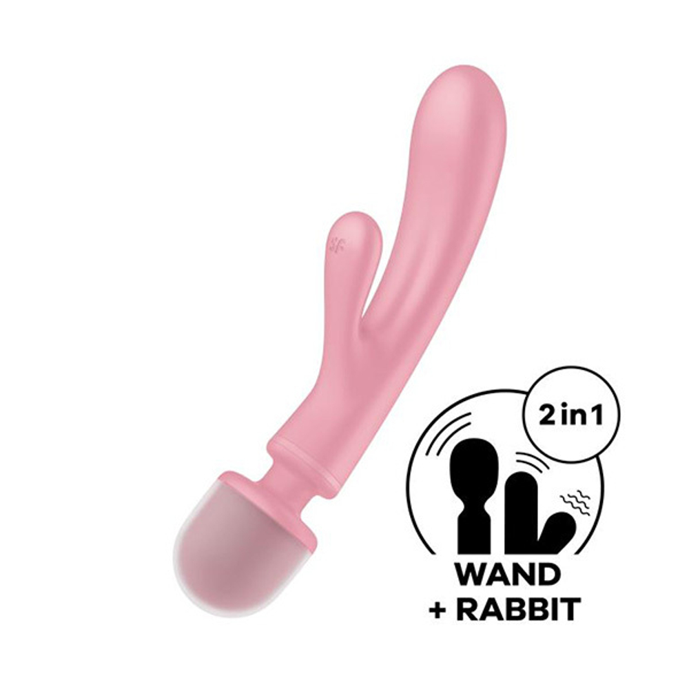 Розовый двусторонний вибромассажер 23,7см Satisfyer Triple Lover 4018218