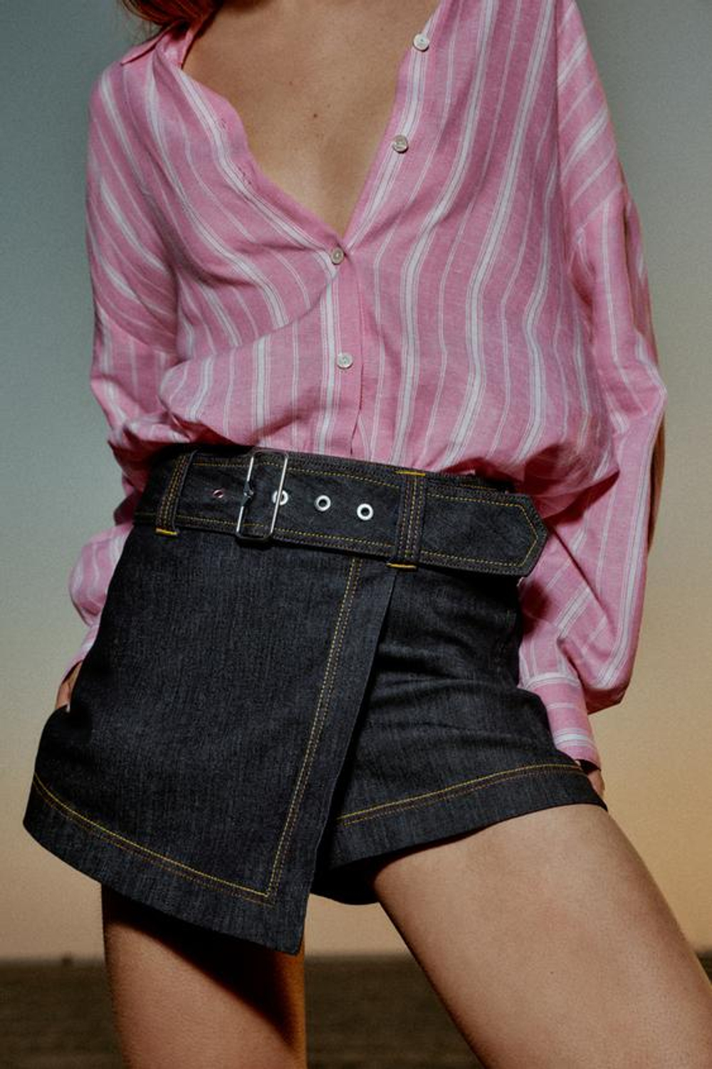 ZARA ЮБКА-ШОРТЫ Z1975 С ЗАПАХОМ И РЕМНЕМ, СИНИЙ