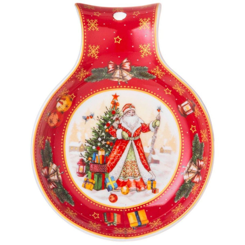 Подставка для ложки, фарфор, кругл, 15х11.5х2.5 см, красн, Lefard, Дед Мороз, 85-1758