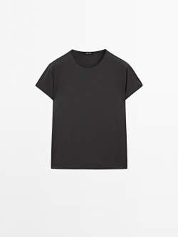 Massimo Dutti Футболка с короткими рукавами из 100% хлопка, свинцовый