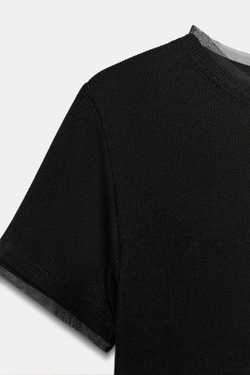 ZARA ФУТБОЛКА КОМБИНИРОВАННАЯ, ЧЕРНЫЙ