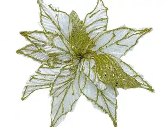 Декоративный цветок Шанель 27*35 см., белая с золотом, на клипсе, House of seasons (83424)