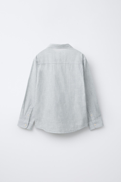 ZARA РУБАШКА ИЗ СМЕСОВОГО ЛЬНА В ПОЛОСКУ, СЕРО-СИНИЙ
