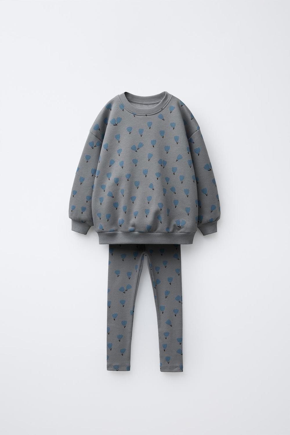 ZARA КОМПЛЕКТ: ТОЛСТОВКА И ЛЕГИНСЫ В РУБЧИК С ПРИНТОМ, СЕРО-СИНИЙ