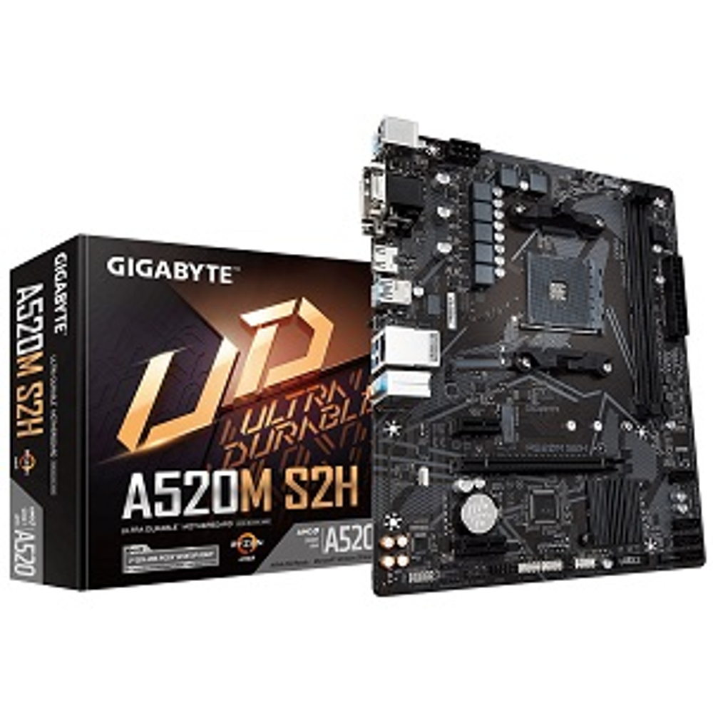 Материнская плата GIGABYTE A520M S2H (AM4/AMD A520/4xDDR4/1xPCI-Ex16/M.2/SB7.1/GLAN/DVI-D/HDMI/VGA/mATX)