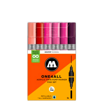 Набор маркеров Molotow ONE4ALL 227HS-CO Twin - 6шт Pink-Set (1,5/4мм)