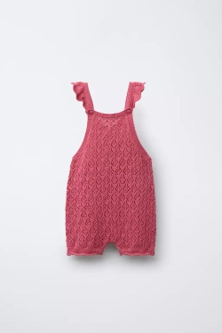 ZARA КОРОТКИЙ КОМБИНЕЗОН ИЗ АЖУРНОГО ТРИКОТАЖА, КЛУБНИЧНЫЙ