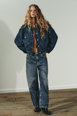 ZARA ДЖИНСОВАЯ КУРТКА TRF С ХЛЯСТИКАМИ, МОРСКОЙ СИНИЙ