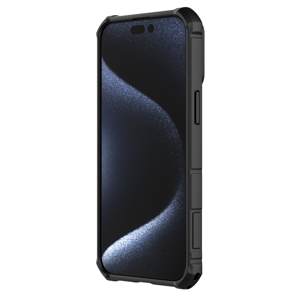 Чехол противоударный от Nillkin для смартфона iPhone 15 Pro Max, CamShield Armor Case, с кольцом и металлической защитной шторкой для камеры