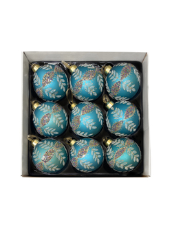 Набор шаров с бисером 8см 9шт ChristmasDeLuxe бирюзовый с узором