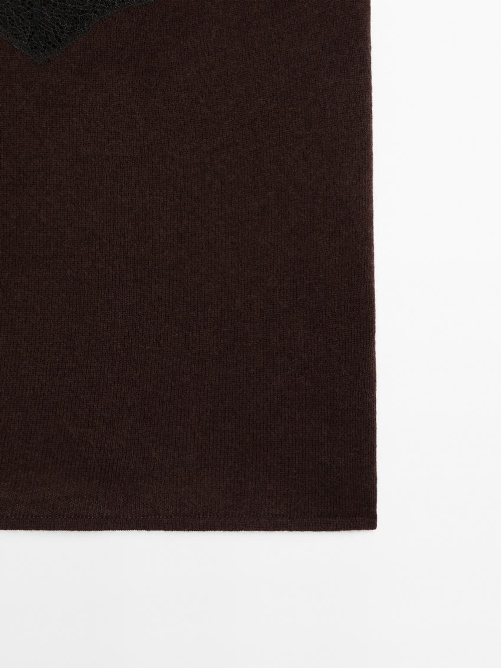 Massimo Dutti Топ в бельевом стиле с отделкой кружевом, шоколадный