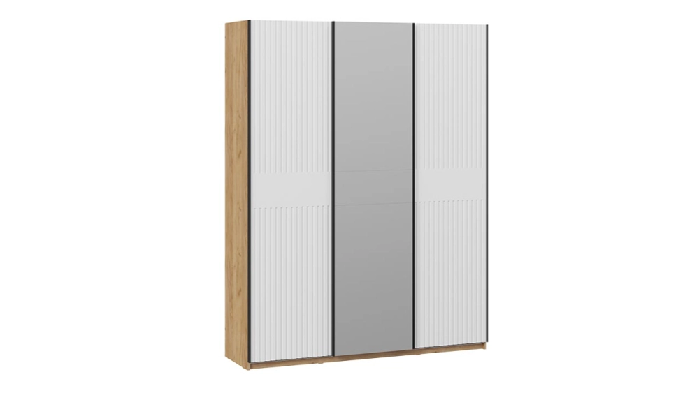 Шкаф-купе Оскар Хилтон 3-х дверный с зеркалом 177 дуб крафт золотой / белый матовый / ручка черная