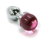 Серебристая анальная пробка с розовой сферой в основании - 6 см. (Цвет: розовый)