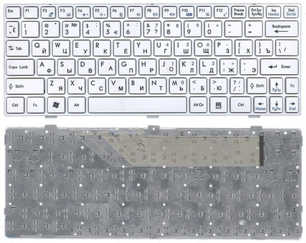 Клавиатура для ноутбука MSI U160 L1350 U135 (белая, рамка белая)