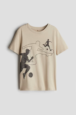 H&M Хлопковая футболка с принтом, бежевый