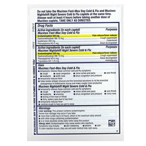 Mucinex, Fast-Max Day Cold & Flu и NightShift Night, тяжелая простуда и грипп, максимальная сила действия, для детей от 12 лет, 2 флакона, 40 капсул